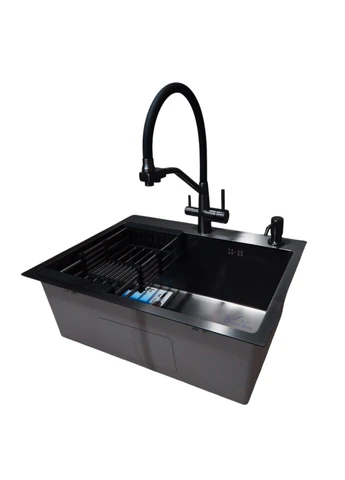 Комплект кухонной мойки NANO BLACK PVD HS60*45 (3.0/1.0 мм) декор Kraft (360898825)