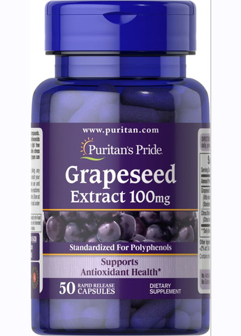 Экстракт виноградных косточек Puritan's Pride Grapeseed Extract 100 mg, 50 капсул Puritans Pride (290011359)
