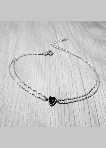 Комплект срібний Сердечка з чорною емаллю сережки кафи, браслет, кольє і каблучка No Brand (354710674)