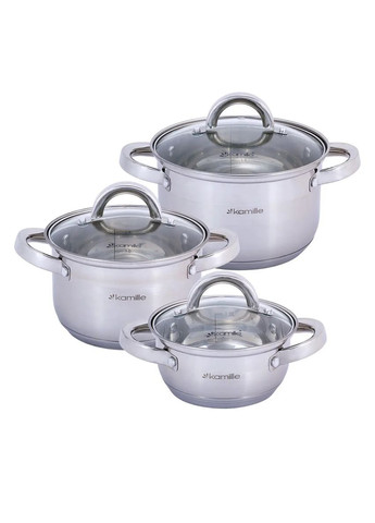 Набор кастрюль из нержавеющей стали 6 предметов для индукции и газа (1.0л, 1.8л, 2.5л) KM- hjk Kamille 5628S (360880094)