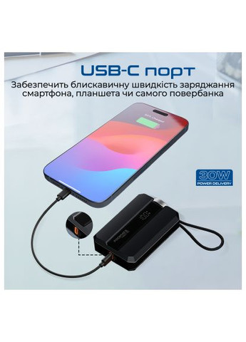 Батарея универсальная (neo-10.black) Promate 10000mAh PD/30W, iWatch charging (369880103)