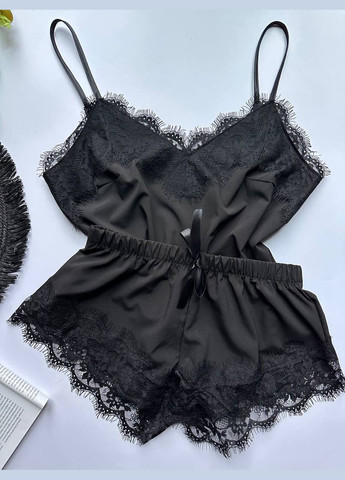 Черная всесезон комплект на подарок,пижама женская с кружевом Exclusive