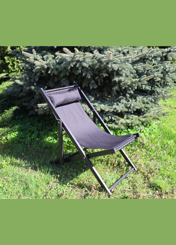 Розкладне дерев’яне крісло шезлонг з тканиною, для дачі, пляжу чи кафе. Колір каркасу: Чорний No Brand (316221684)