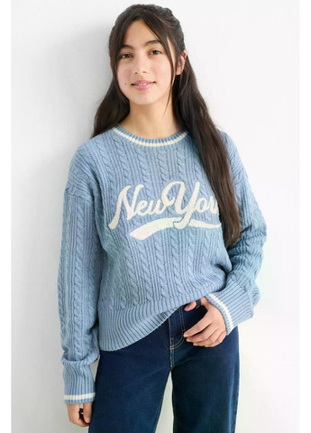 Голубой демисезонный детский вязаный свитер для девочки 128 см голубой (25082735) джемпер C&A