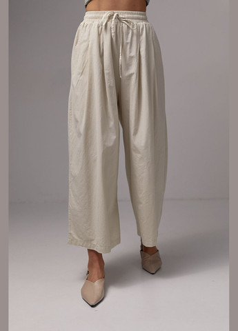 Жіночі брюки-кюлоти на гумці - бежевий Lurex (282957671)