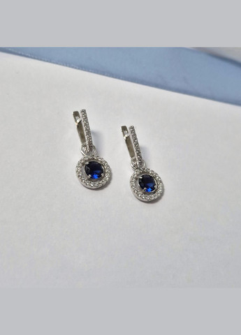 Срібні сережки з підвіскою з Синім каменем срібло 925 проби Родоване 82078с 3.89г No Brand (306741986)