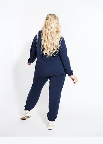 Жіночий спортивний костюм батал синій з капюшоном та косою блискавкою вільного крою Viki Спортивний костюм (316218924)