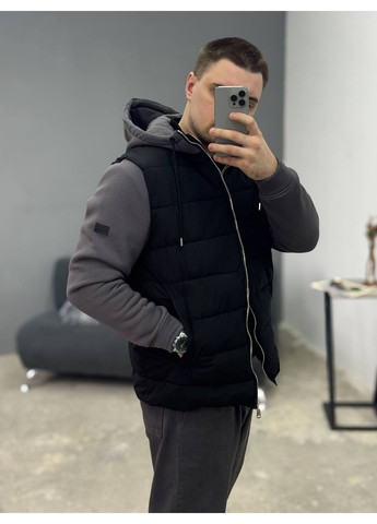 Графітова демісезонна куртка з трикотажними рукавами та капюшоном Україна