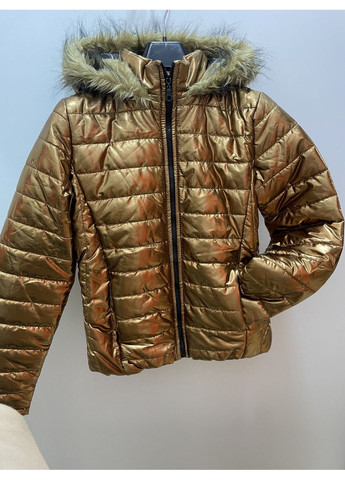 Золотиста куртка жіноча блискуча капюшон осіння 38 золото No Brand