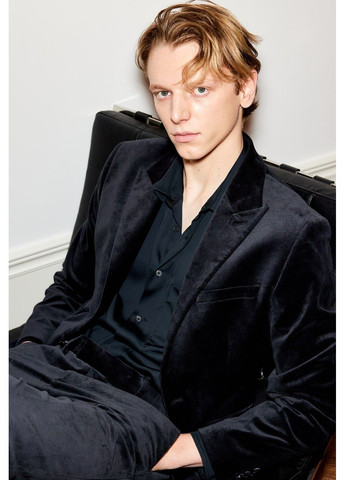 Темно-синяя демисезонная мужской бархатный пиджак slim fit (58182) s темно-синий H&M