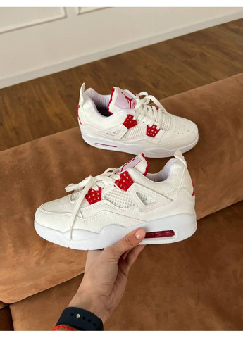 Белые демисезонные кроссовки мужские nike air jordan 4 retro white red найк аир джордан No Brand