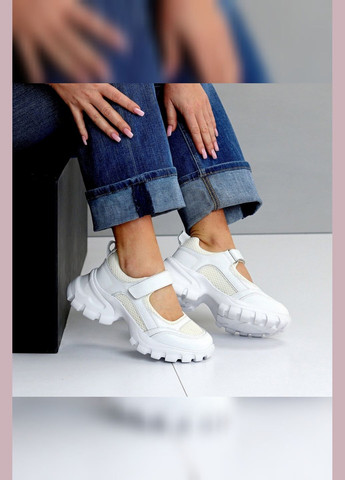 Кросівки білі жіночі шкіряні на липучці легкі дихаючі з сіткою зручні стильні Viki кросівки білі літо (338370404)