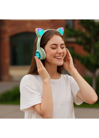 Бездротові навушники з котячими вушками, VZV-23M, Зелені / Дитячі Bluetooth навушники з мікрофоном No Brand (362706454)