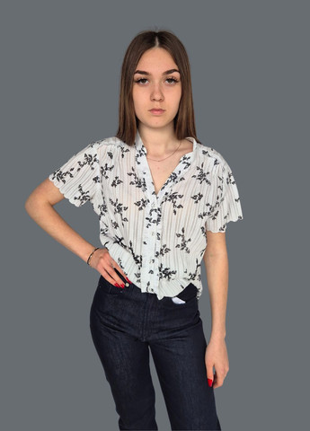 Біла блузка жіноча на ґудзиках із чорними листочками designers at debenhams No Brand