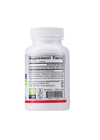 L-карнітин 500, 500 мг, L-Carnitine,, 50 вегетаріанських капсул Jarrow Formulas (326054711)