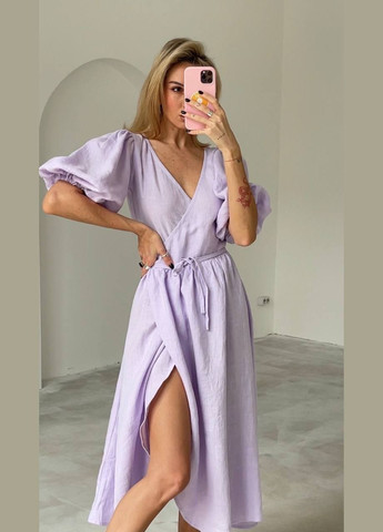 Лавандовое льняной женский сарафан на запах No Brand