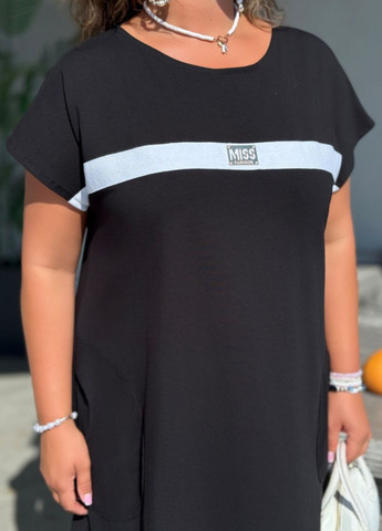 Черное повседневный изысканное легкое летнее повседневное меди платье свободного кроя с короткими рукавами и карманами платье-футболка Tik-Tak однотонное