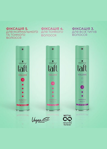 Лак для волосся "Об'єм", надсильна фіксація 4 True Volume 4 250ml (79165-91403) Taft (368643907)
