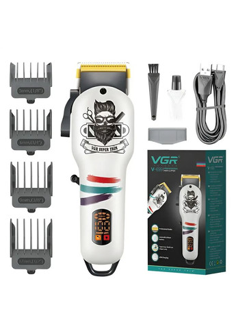 Машинка для стрижки акумуляторна V-699W професійна з LED-дисплеєм біла VGR (324117623)