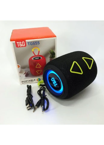 Портативная колонка TG655 5W с RGB подсветкой и ремешком, Блютуз колонка для улицы. Цвет: черный T&G (373394849)
