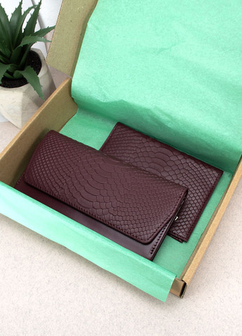 Подарочный женский набор №91: кошелек Leona + обложка на паспорт (бордовый питон) HandyCover (283323786)