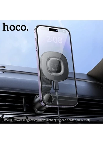 Автомобильный держатель для телефона с БЗП HW30 Crown magnetic wireless charging car holder (air outlet) Black Metal Gray Hoco (389915483)