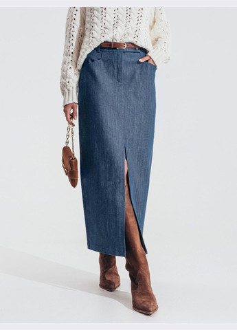 Синяя джинсовая однотонная джинсовая юбка-миди синего цвета Dressa