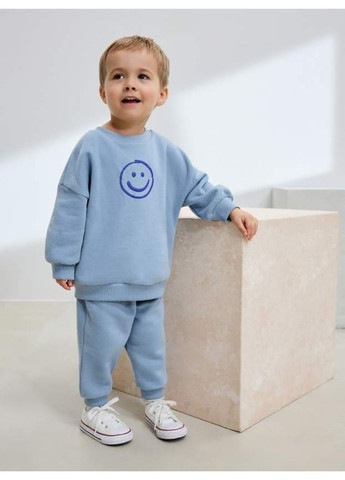 Коричневий демісезонний комплект оверсайз на флісі light blue/smile Next Trend 7074~01