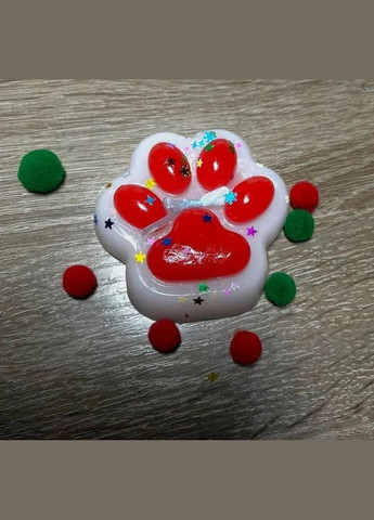 Новогодняя игрушка антистресс кошачья лапка сквиш, таба лапки, красные на белом. No Brand (315355053)