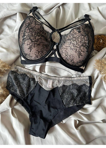 Чорний комплект бюстгальтер м'який поролон + трусики сліпи 384 чорний CHLX
