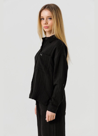 Черная повседневный рубашка однотонная LocoLoco