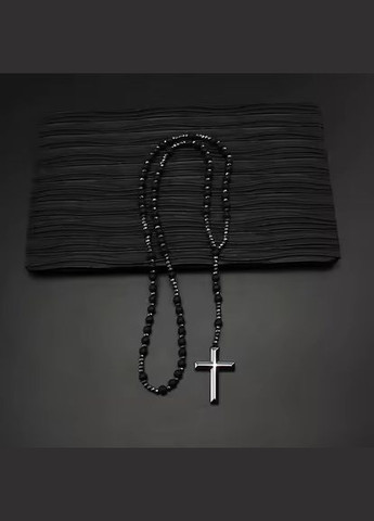 Чётки из натуральных камней с крестом — 70 см, унисекс-аксессуар из обсидиана, тигрового глаза и лазурита No Brand (338379216)