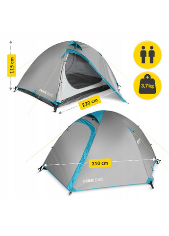Палатка туристическая Prime Duo 2-местная Grey (P-5905973406550) Mountain Goat (351904595)