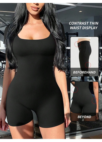 Комбинезон SHEIN однотонный чёрный спортивный