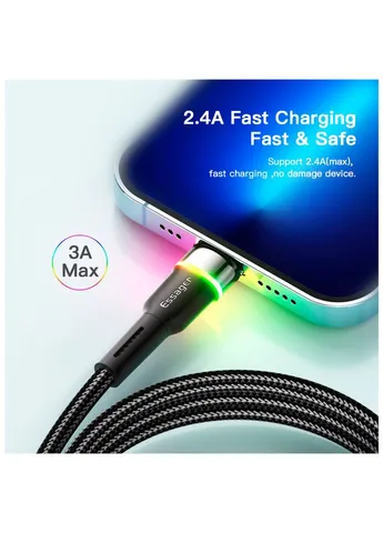 Дата кабель USB 2.0 AM to Lightning 2.0m 2.4A LED black (EXCL-XCDA01) Essager (382067467)