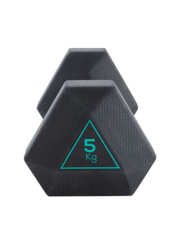 Шестигранная Гантель 5 кг (Д 22,5 В12 Длина ручки 3,4 см) для Силовых Тренировок Резиновая Обтяжка Domyos (342966602)