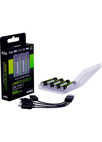 Акумулятор AAA USB Type-C 600mAh 1.5V Li-ion * 4 (LoopEnergy) (1UDBT-A2WEBC-NN) Verico (372625215)