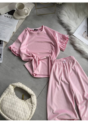 Розовая всесезон женская пижама футболка + брюки No Brand