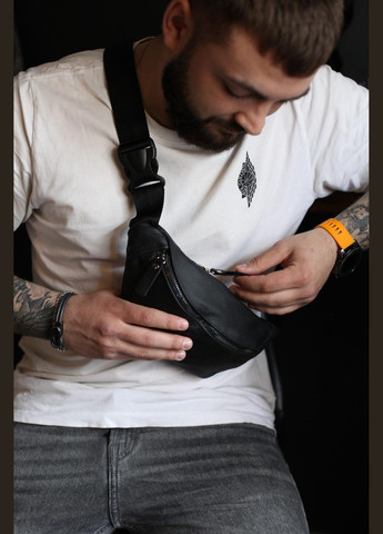 Мужская сумка на пояс из натуральной кожи SL010 (Черная) SKILL (323427264)