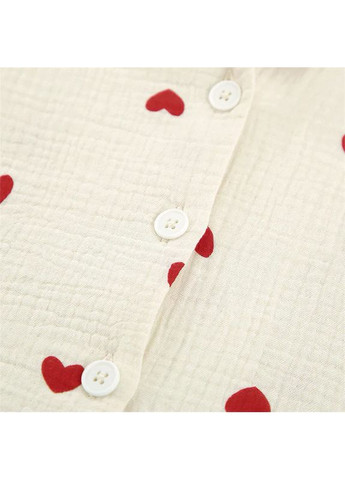 Бежева жіноча муслінова піжама 2syck1853b1 кремова із сердечками сорочка з довгим рукавом і штанами 5 шт. Lesko