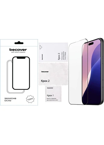 Захисне скло для Apple iPhone 16 Pro Max Black (712125) BeCover (332051153)