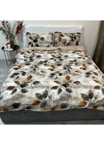 Эксклюзивное постельное белье "Хутро-велюр". Зимняя коллекция евро размера серого цвета. No Brand (370640228)