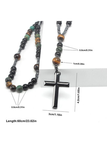 Чотки-підвіска з натурального каміння з хрестиком, 60 см — обсидіан, тигрове око, лазурит No Brand (338379219)