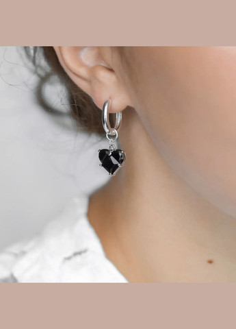 Серьги-подвески Сердце цвет черный, фурнитура гипоаллергенный сплав цвет серебро L-35мм No Brand Підвіски (301279078)