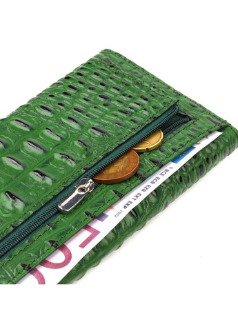 Портмоне для жінок з натуральної шкіри з тисненням під крокодила 21701 Зелене Canpellini (298920789)
