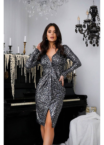 Серебряное коктейльное платье леопард блеск 24103 серебряное Tanita-Romario