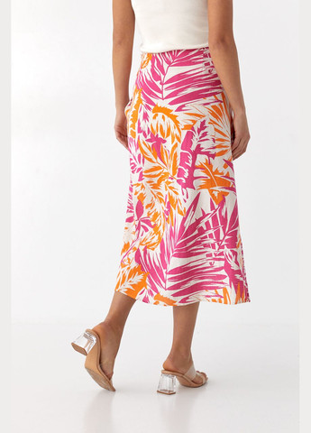 Розовая пляжный с абстрактным узором летняя юбка миди с кулиской Liton