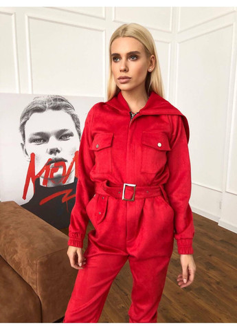 Жіночий комбінезон із замши з капюшоном (mil286) milirud червоний повсякденний