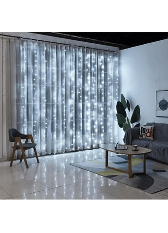 Світлодіодна кімнатна гірлянда штора водоспад на вікно з роботою від мережі контролером 3х3 м 480LED (478656-Prob) Біла Unbranded (307994195)