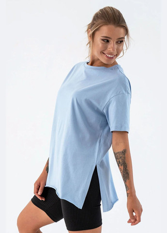 Женская футболка удлиненная с разрезами Long Голубая Teamv - (317310445)